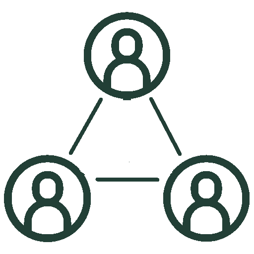 Icon of three connected users representing a qualified buyer network